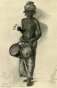 Pina - bubeník v buddhistickém chrámu, Kandy, Ceylon, 1898. od Christian Wilhelm Allers
