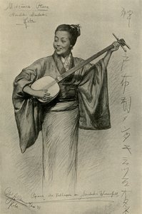 Žena hrající na šamisen, Mentaki Falls, Kobe, Japonsko, 1898. od Christian Wilhelm Allers