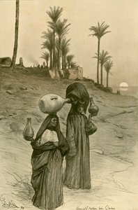 Ženy nesoucí hrnce s vodou na březích Nilu, Káhira, Egypt, 1898. od Christian Wilhelm Allers
