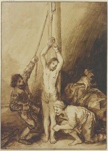 Kristus u sloupu bičování, v Rembrandtově stylu od Christian Wilhelm Ernst Dietrich