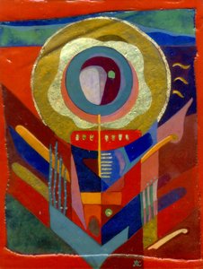 Červený anděl, asi 2005 (vaječná tempera na desce s plátkovým zlatem)