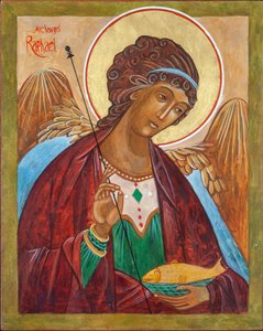 Ikona archanděla Rafaela, 2000 (vaječná tempera, dřevo, plátkové zlato)