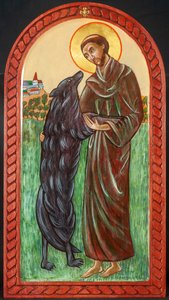 Svatý František a vlk, 2004 (vaječná tempera, dřevo, plátkové zlato)