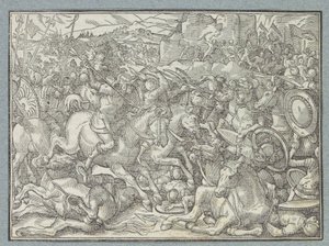 Bitva o skalní stěnu Bitva Izraelitů proti Benjamíncům od Christoffel van Sichem (I)
