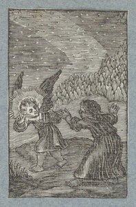 Anděl s lucernou ukazuje dítěti cestu Pia Desideria (název série) od Christoffel van Sichem (II)