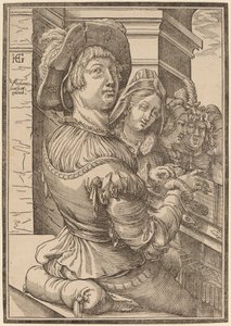 Mladý muž hrající na Psalterium od Christoffel van Sichem I after Hendrik Goltzius