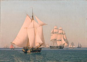 Lodě pod plachtami v mírném vánku za jasného letního odpoledne od Christoffer Wilhelm Eckersberg