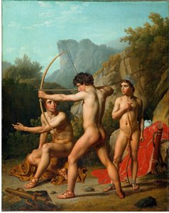 Tři sparťanští chlapci trénují lukostřelbu od Christoffer Wilhelm Eckersberg
