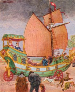 Segelwagen / Plachetnice (barevná litografie)