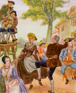 Tanz Unter Der Dorflinde / Tanec pod vesnickou lípou (barevná litografie)