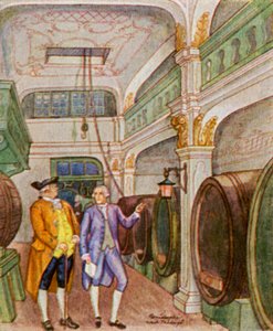 Weinkellerei / Vinařství (barevná litografie)