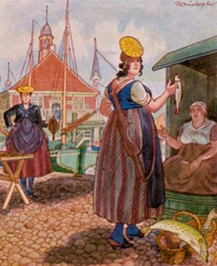 Hamburger Fischmarkt / Hamburský rybí trh (barevná litografie)
