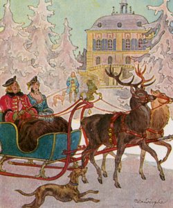 Hirschschlitten / Jelení sáně (barevná litografie)