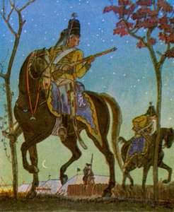 Husarenvorposten / Husar Outpost (barevná litografie)