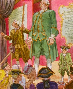 Schaubude / Výstavní stánek (barevná litografie)