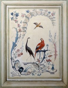 Ptačí znamení velkého obývacího pokoje zámku Champs sur Marne. Obraz Christophe Huet (1700-1759)