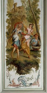 Chinoiserie: Taneční scéna, panel velkého salonu zámku de Champs sur Marne realizovaný Christophem Huetem (1700-1759)