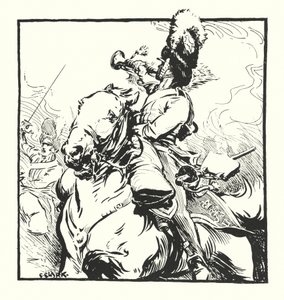 Bugler of the Scots Greys, kresba pro reklamu na cigarety Major Drapkin & Co