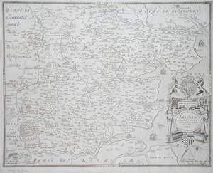 Mapa Essexu, vyrytá Williamem Webem, publikovala 1645 (rytina) od Christopher (after) Saxton