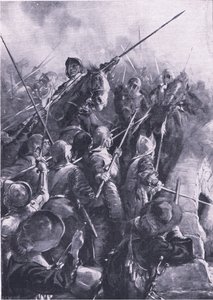 Bitva o Preston 17. srpna 1648: Na tlak štiky byli sraženi z mostu, ilustrace z 