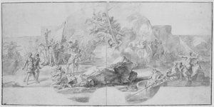 Přistání Kolumba v Americe, studie k obrazu (zničenému v roce 1777) pro Sala del Minor Consiglio, Palazzo Ducale, Janov