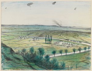 Krajina s pozorovacími balónky, 1914-18 (tužka a pastel na papíře) od Christopher Richard Wynne Nevinson