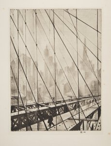 Pohled přes Brooklynský most, pub.1921 (lept) od Christopher Richard Wynne Nevinson