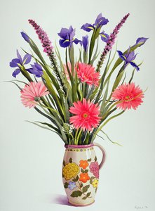 Kosatce a gerbera v holandském džbánu (wc) od Christopher Ryland