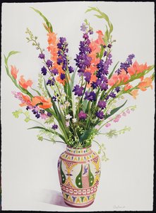 Larkspur a gladioly v marocké váze (wc)