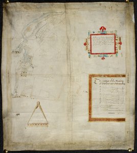Mapa panství Bayford a Goodmanston v Murstonu a Sittingbournu, okr. Kent: 1590 (tuš a barevná lazura na pergamenu)