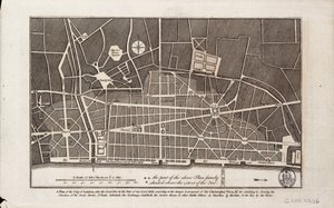 Plán města Londýna po velkém požáru v roce 1666 (tisk)