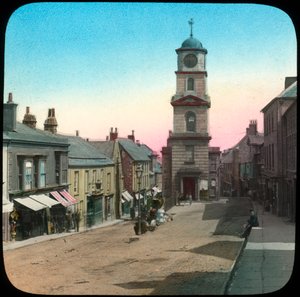 Town Hall and Market Street, Penryn, Cornwall, konec 19. nebo začátek 20. století