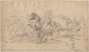 Uprchlý kočár od Circle of Eugène Delacroix