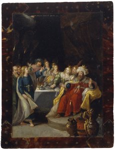 Svátek Belšazar, žádné datum (olej na mědi) od Circle of Frans Francken the Younger