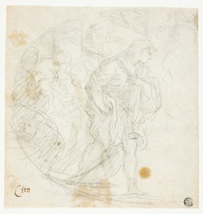 Neidentifikovaná biblická scéna (recto); náčrtky (verso) od Ciro Ferri