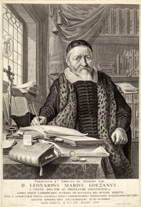 D. Leonardus Marius Goezanus, hospoda. rytina 1654. od Claes Corneliszoon Moeyaert