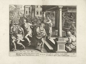 Pavel vyhání démony v Efezu Skutky apoštolů (název série) Acta Apostolorum (název série) od Claes Jansz. Visscher (II) (workshop of)