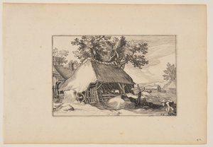 Stodola, z knihy Krajiny (Verscheyden aerdige Lanthuysen...) od Claes Jansz. Visscher