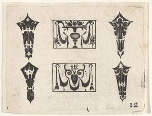Blackwork Print se dvěma horizontálními panely a čtyřmi rámečky, ca. 1620. od Claes Jansz Visscher