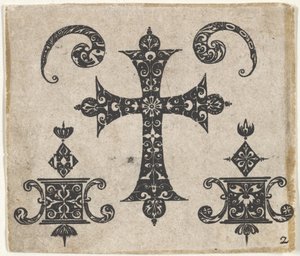 Blackwork tisk s latinským křížem a drobnými motivy, ca. 1620. od Claes Jansz Visscher