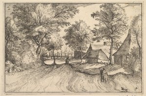 Village Road, deska 4 z vévodství Brabant, ca. 1610 od Claes Jansz Visscher