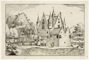 Zámek, deska 22 podle Obrázků statků, venkovských domů a vesnic (Praediorum villarum et rusticarum casularum icones) od Claes Jansz. Visscher II