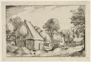 Hospodářský dvůr, pátý talíř podle Obrázků z farem, venkovských domů a vesnic (Praediorum villarum et rusticarum casularum icones) od Claes Jansz. Visscher II