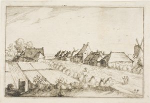Pole a cesta, deska 24 podle Obrázků farem, venkovských domů a vesnic (Praediorum villarum et rusticarum casularum icones) od Claes Jansz. Visscher II
