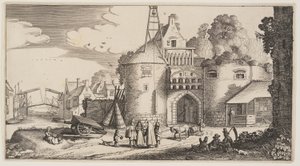 Městská brána, z knihy Krajiny (Playsante Lantschappen) od Claes Jansz. Visscher II