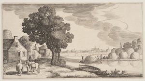 Přeprava sena na řece, z knihy Krajiny (Playsante Lantschappen) od Claes Jansz. Visscher II