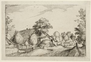 Venkovská cesta, deska dvanáct podle Obrázky statků, venkovských domů a vesnic (Praediorum villarum et rusticarum casularum icones) od Claes Jansz. Visscher II