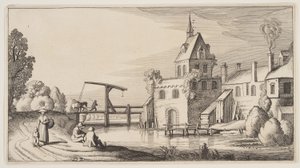 Vesnice na řece, z knihy Krajiny (Playsante Lantschappen) od Claes Jansz. Visscher II