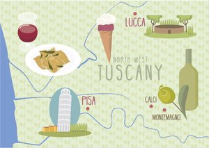 Mapa Lucca a Pisa, Toskánsko, Itálie