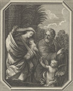 Útěk do Egypta, svatá rodina kráčející s mladým Janem Křtitelem, tre..., ca. 1720-86.